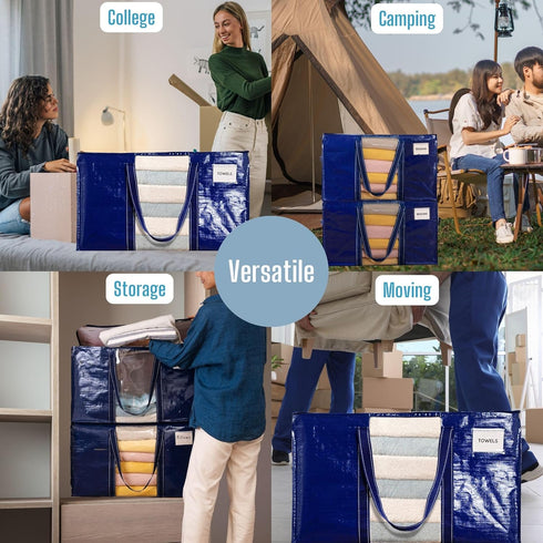 VENO Blue 2 Pack Heavy-Duty Polypropylene Storage Bags, Zipper, 50 lb Capacity, Foldable Organizer for College Dorm,