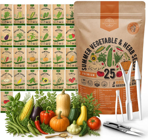 Organo Republic 25 Summer Vegetable & Herb Garden Seeds Variety Pack -