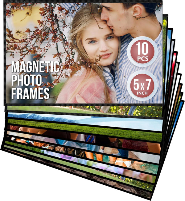 JUZARI 10 Pack 5x7 Magnetic Picture Frames for Refrigerator, Magnetic Photo Sleeves, Locker Magnet Frames