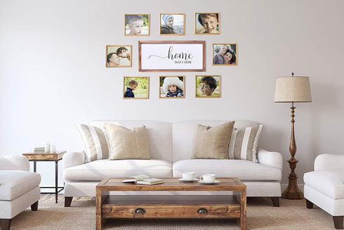 Farmhouse Decor Modern Rustic Wall Art Home Sweet Home Solid Wood Framed Printed Sign for Entry, Living Room, 8x17