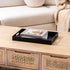 17.5"x12" Home Redefined Beautiful Modern Elegant Rectangle Classic Black Faux Leather Decorative Tray Ottoman Coffee