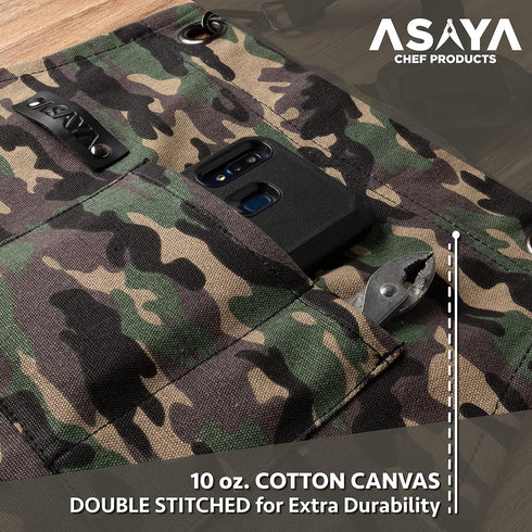 Asaya Chef Apron for Men and Women with Hand Towel and Bottle Opener - 10oz Canvas Cooking Apron Set.