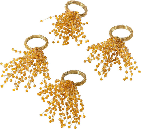 Saro Lifestyle Napkin Ring, Beaded Burst Design, Set of 4, Gold