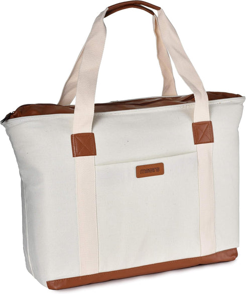Insulated Grocery Bag with Zippered Top - Thermal Reusable Canvas Shopping Tote for Groceries - Leakproof Cooler Bags
