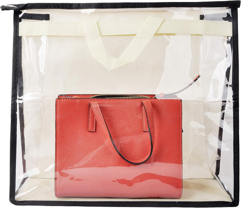 Vercord Clear PVC Handbag Dust-Free Cover, Moistureproof Purse Storage Bag with Handle Zipper for Closet Beige XXL