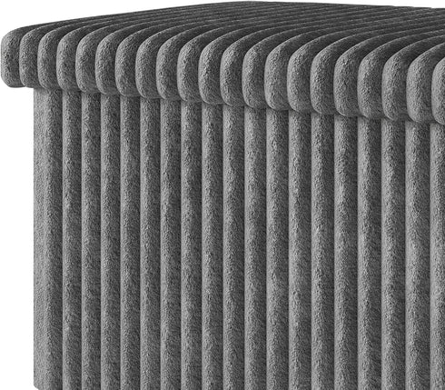 30" HOME DESIGN Florence Upholstered Folding Storage Bench, Tufted Top, Space-Saving Storage, Gray Corduroy Fabric