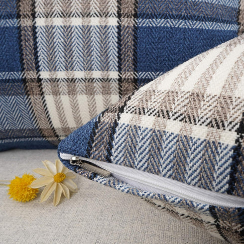 YOUR SMILE Set of 2 Retro Farmhouse Decorative Throw Pillow Case – Buffalo Tartan Plaid Cushion Cover, Navy Blue, 22x22