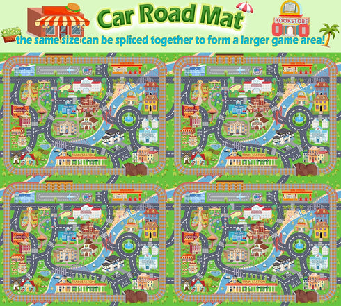 4'x5'/ 48"x60" Car Rug Play Mat for Kids Toy Cars, Road Traffic Playmat for Kid Bedroom, Non-Slip Machine Washable Town
