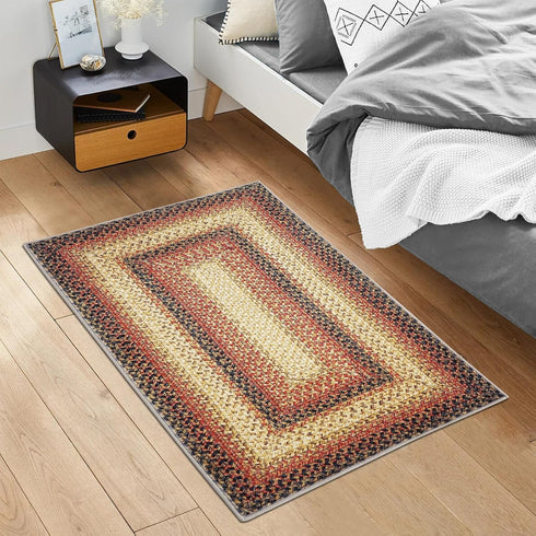 Small Area Rug 2x4 Indoor Non-Slip Entryway Braided Print Rug, Boho Accent Carpet for Living Room, Red