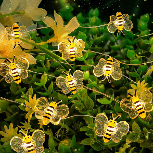 Asrnten oopswow Bee Decor Lights,10ft 30 LED Cute Honeybee String Lights Battery Powered,Bee