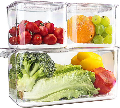 elabo Fruit Storage Containers for Fridge Fresh Produce Saver -3 Pack Stackable