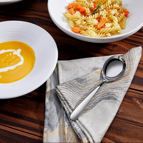 KEAWELL Premium 7.3 Inches Soup Spoons Set of 4, 18/10 Stainless Steel, Deep Bowl for Ramen, Pho, Miso (Round-Handle)