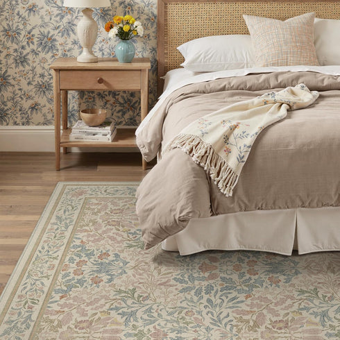5x7 GENIMO Washable Area Rug, Non-Slip Vintage Boho Floral Carpet, Soft Low-Pile Thin Bedroom Rug for Living Room