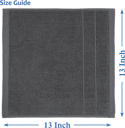 Pack 6-100% 13"x13"- Casa Platino Wash Cloths of Cotton Washcloths for Daily use - Soft, Gentle on Skin, Durable