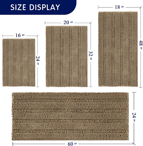 SUBRTEX Bathroom Rugs Chenille Bath Rug - Soft Non Slip Striped Plush Bath Mat for Bathroom (Sand, 16"x24")