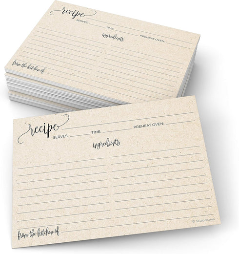 321Done 5x7 Recipe Cards (Set of 50) Rustic Kraft Tan Double-Sided for Weddings, Bridal Shower
