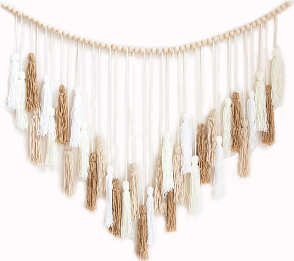 Decocove Large Macrame Wall Hanging with Wood Beads - Bohemian Wall Decor