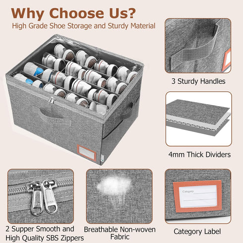 Adjustable Storage Bins for Closet, 16Pairs Wardrobe Clothes Organizer, Shoe Bin, Closet Storage Solution with Clear