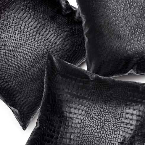 Black Crocodile Skin Faux Leather Pillow Cover, Decorative Modern Throw Cushion Case for Living Room & Bedroom, 12x20