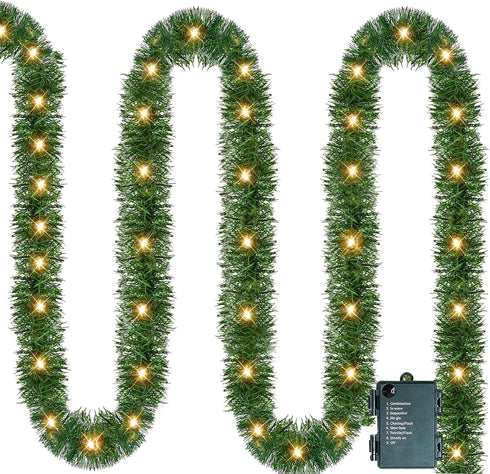 Nerosun 14.8 FT Artificial Christmas Garland, 50 Pre-Lit LED Mini String Lights