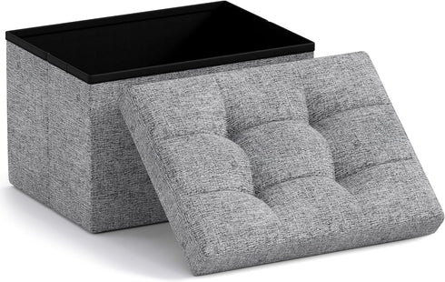 Ornavo Home Small Storage Ottoman Foldable Collapsible Rectangle Linen Ottoman Foot Rest