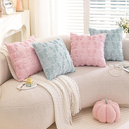 TAOSON Pack 2,Valentines 18x18 inch of Day Decoration Blue Cute Bow Soft Plush Faux Fur Jacquard Throw Pillows Soft