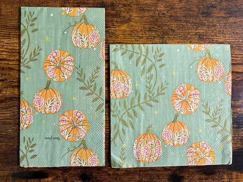 3-Ply 8.25" 4.5", 16-Count IHR Ideal Home Range Dinner Napkins Disposable Paper Hand Towels, x Pumpkins with Roses