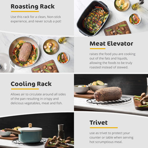 GOURMEX Black, Oval Oven Roasting Rack with Integrated Feet | Ideal for Cooking, Baking, Roasting, Cooling and Grilling | Non-Stick Coating, PTFE Free | Oven and Dishwasher Safe Rack (6 x 9")