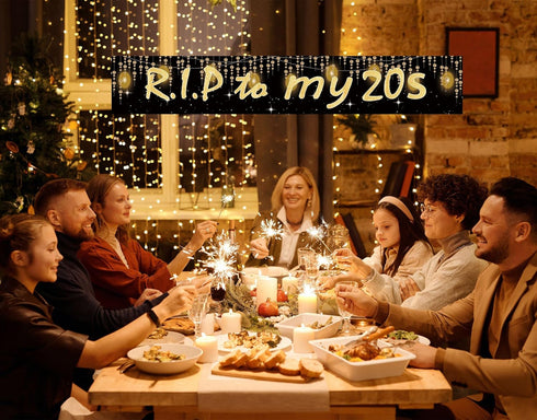 Joyiou Happy 30th Birthday R.I.P To My 20s Backdrop Banner, Large Black Gold 30 Birthday Party Sign Supplies