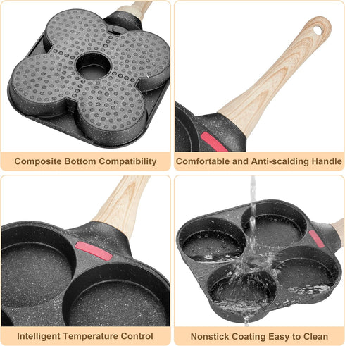 MyLifeUNIT 4-Cup Nonstick Egg Frying Pan, Skillet for Breakfast, Pancakes, Suitable for Gas Stove