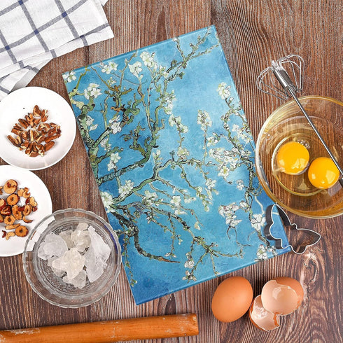 Tempered Glass Cutting Board for Kitchen, Van Gogh Design Green Flower, Small Heat Resistant Cutting Boards, Dishwasher Safe Chopping Board(Small 8x12inch)