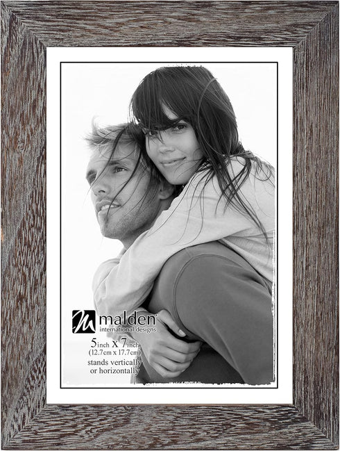 Malden International Designs Rustic Wood Picture Frame, 5x7, Linear, Rough Gray