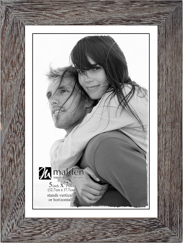 Malden International Designs Rustic Wood Picture Frame, 5x7, Linear, Rough Gray