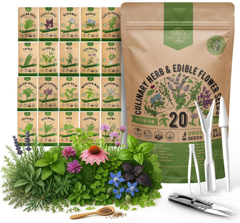 20 Culinary Herbs & Edible Flower Seed Variety Pack for Planting Indoor