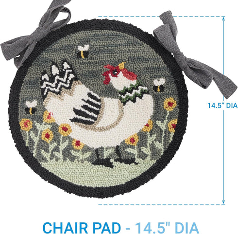 Park Designs My Little White Hen Hooked Chair Pad, Woven Farmhouse Style Seat Cover, Garden Farm Animal Print Seat