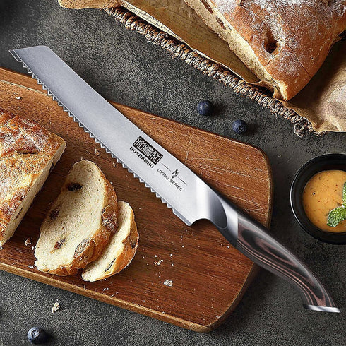 8 inch, HOSHANHO Bread Knife Japanese High Carbon Stainless Steel Serrated Bread Knife, Professional Bread Cutting