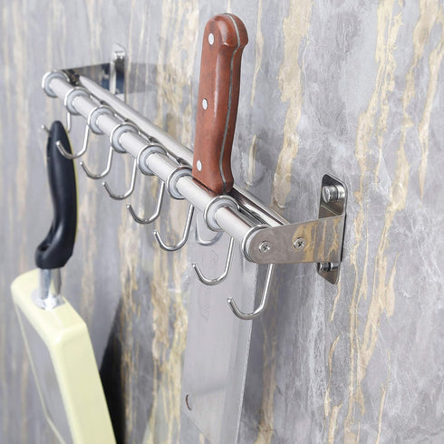 Dseap Pot Rack - Pots and Pans Hanging Rack Rail with 8 Hooks, Double Bars, Pot Hangers for Kitchen, Wall Mounted, Chromed by Dseap