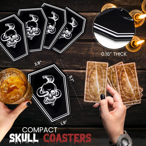 GOTHELIA 5 Set Set, Piece Cobra Skull Head Coffin Shaped Coasters by - Coffee Table Decor, Anti-Slip Drink Coaster Cork
