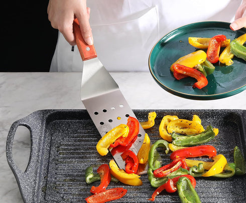 New Star Foodservice 36312 Flexible Grill Turner/Spatula, Wood Handle, 14.5-Inch, Perforated