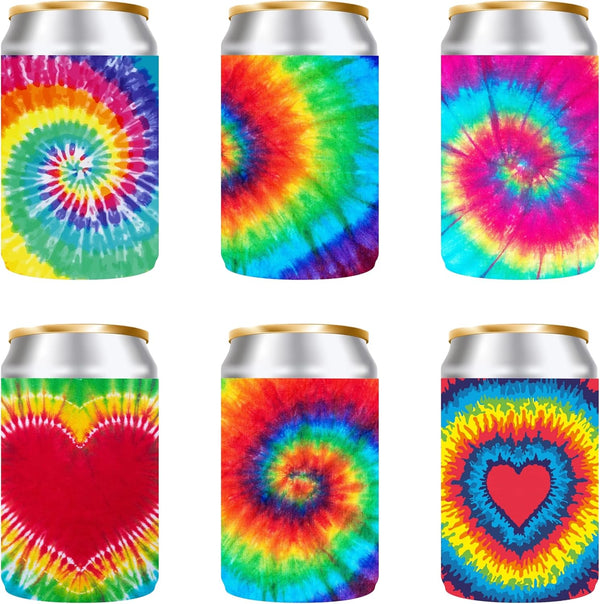QualityPerfection Can Cooler Sleeve (6 Pack) 12 Oz Neoprene Collapsible Cooler, Insulated Can Holder, Tie-Dye Mix