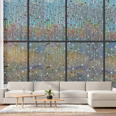 Beautysaid 3D Rainbow Prism Window Clings - Stained Glass Privacy Film, Heat Blocking, 17.5x78.7in (Brown)