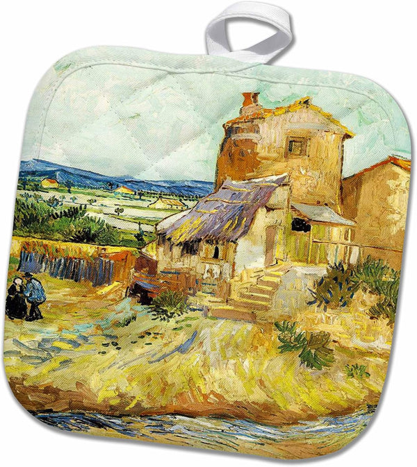 3D Rose Van Gogh Old Mill Painting Pot Holder, 8" x 8"