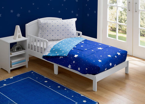 4 Set 2-in-1 Delta Children Piece Toddler Bedding for Boys - Reversible Comforter - Includes Fitted Comforter to Keep