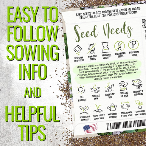 (1 Pack) Seed Needs Sweet Marjoram Seeds for Planting - Heirloom, Non-GMO & Untreated - Perennial Culinary & Medicinal