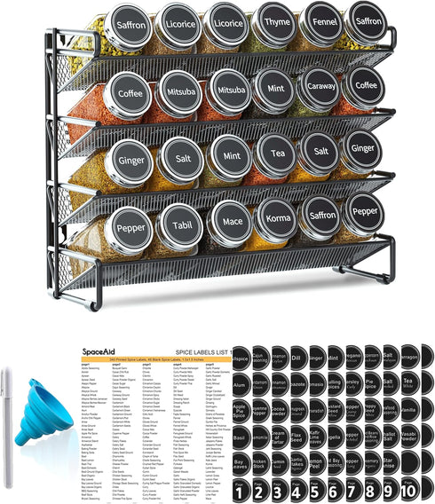 SpaceAid Spice Rack Organizer with 24 Spice Jars, 386 Spice Labels, Chalk