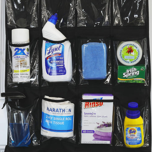 Simple Houseware 24 Pockets Large Clear Pockets Over The Door Hanging Shoe Organizer, Black (56" x 22.5")