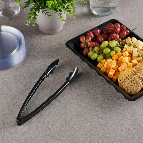 Plasticpro 12'' Serving Tongs, Heavy Duty Reusable Black Tongs for Kitchen and BBQ, Pack of 12 for Parties, Catering,