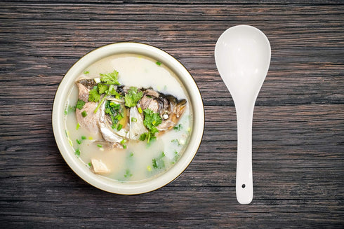 Kslong Pure White Ceramic Soup Ladle - Big Bone China Deep Porcelain Flatware, 9.4" x 3" Asian Soup Tureen Spoon