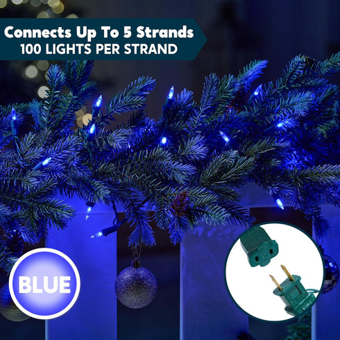 Lights,100 Count 26.4 Joiedomi Blue LED Christmas String Mini Fairy Light with FT Green Wire,Lighting Decor for Indoor
