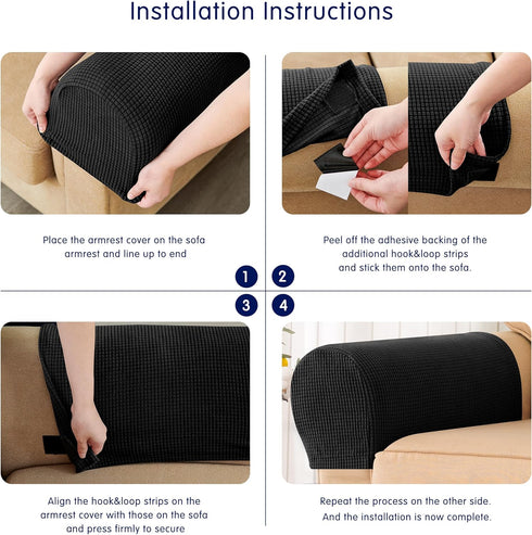SUBRTEX Stretch Armrest Covers, Anti-Slip Upgraded Spandex Arm Covers for Chairs, Couch, Sofa (2pcs, Black)
